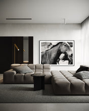 Load image into Gallery viewer, Modern living space displaying 'Stammering Stallion' Horse Wall Art by Addison Jones Studio, with contemporary furnishings enhancing the artistic focal point of the room.