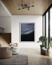 Load image into Gallery viewer, An elegant living space featuring Limited Edition Beach Art Fine Art Prints called 'Blue Waves' 1/25 by an award winning photographer, showcasing its beauty against a contemporary backdrop.