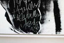 Load image into Gallery viewer, Detailed shot of the modern art piece highlighting the glamorous graffiti written on the silhouette, capturing the contemporary artistic essence.