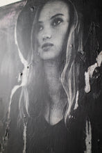 Load image into Gallery viewer, Close-up of a street art portrait, capturing intricate details and textures, featuring a woman in a stylish hat.