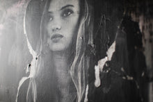 Load image into Gallery viewer, Artistic interpretation of a female figure in a street art style, showcasing the layering of materials and textures.