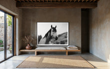 Load image into Gallery viewer, Inviting interior space accented with Horse Wall Art &#39;Perky Patrice 0213&#39; by Addison Jones Studio, beautifully portraying a horse amidst a cozy and rustic aesthetic.
