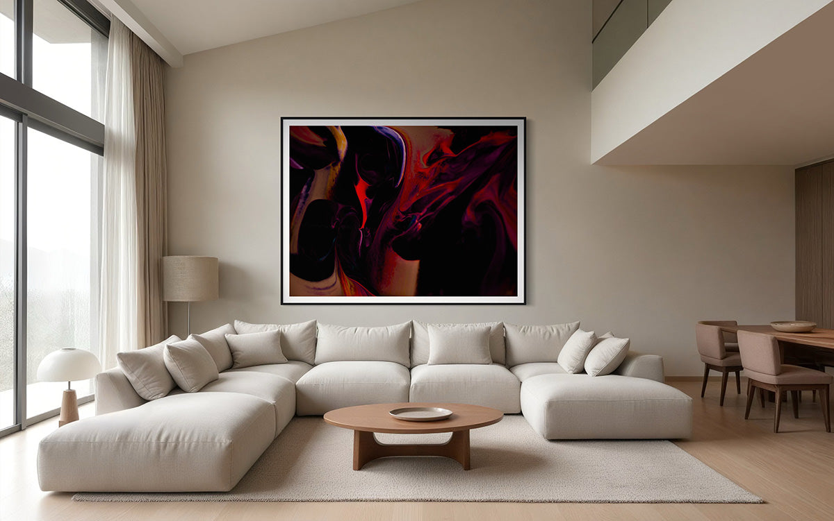 Vibrant Abstract Art Print Mingle II by Addison Jones Studio beautifully framed, showcasing brilliant colors and unique design elements. Limited edition artwork.
