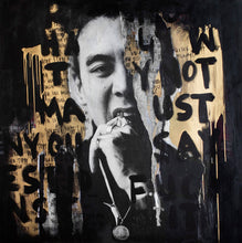 Load image into Gallery viewer, Contemporary art-Y not

“Y not” is street art featuring Jones&#39; portrait photography taken from a shoot in an old building in Ohio in the middle of its reconstruction. This piece was turned into a a gold, street art portrait by using a collage-style layering technique. This is a hand-signed piece with a certificate of authenticity.
