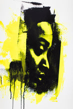 Load image into Gallery viewer, Neon Pop Art-Drip in Yellow

This neon pop art piece titled &quot;Drip in Yellow&quot; begins as a portrait photograph shot by the artist and evolves into a vibrant and haunting piece made from acrylic paint on pure cotton fiber paper made in France. This is a hand-signed piece with a certificate of authenticity.
